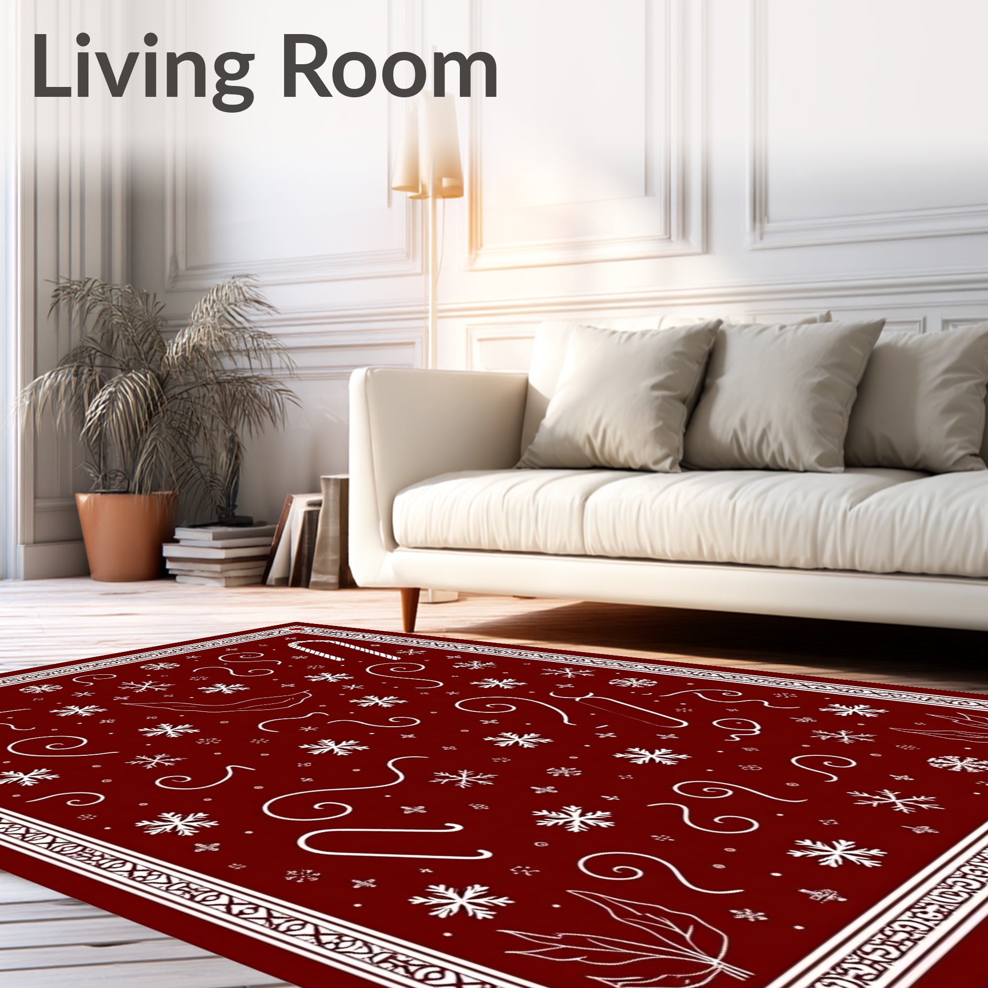 Crimson White Festive Snowflake Candy Cane Rug