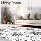 Monochromatic Floral And Line Art Design Rug