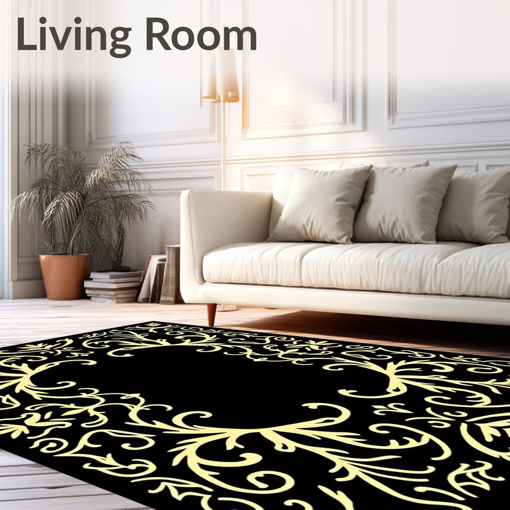 Golden Flourish Black Frame Rug