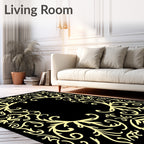 Golden Flourish Black Frame Rug