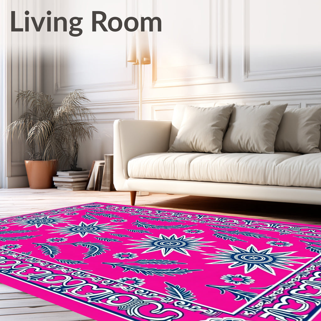 Bright Pink Starburst Leaf Medallion Rug
