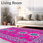 Bright Pink Starburst Leaf Medallion Rug