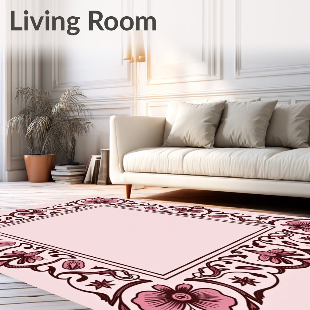 Ornate Floral Border Design Rug