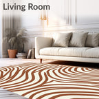 Brown White Abstract Swirls Rug