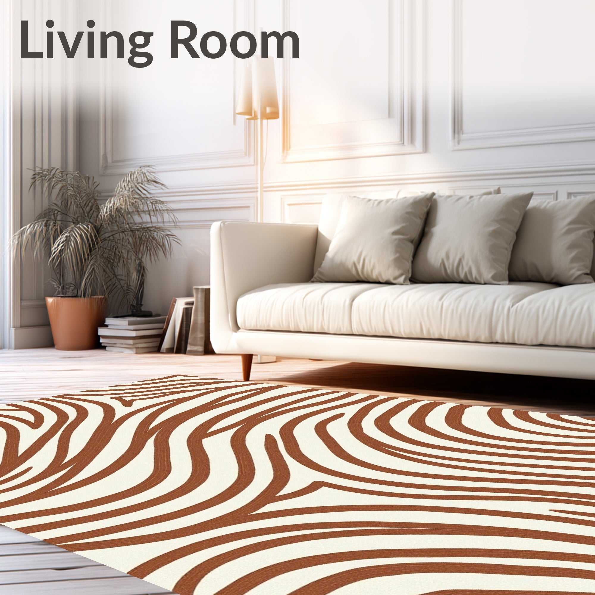 Brown White Abstract Swirls Rug