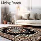 Ornate Radial Brown Black Pattern Rug