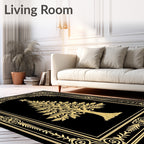 Golden Christmas Tree Ornate Border Rug