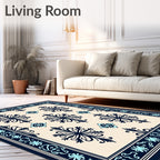 Dark Navy and Teal Floral Damask Rug