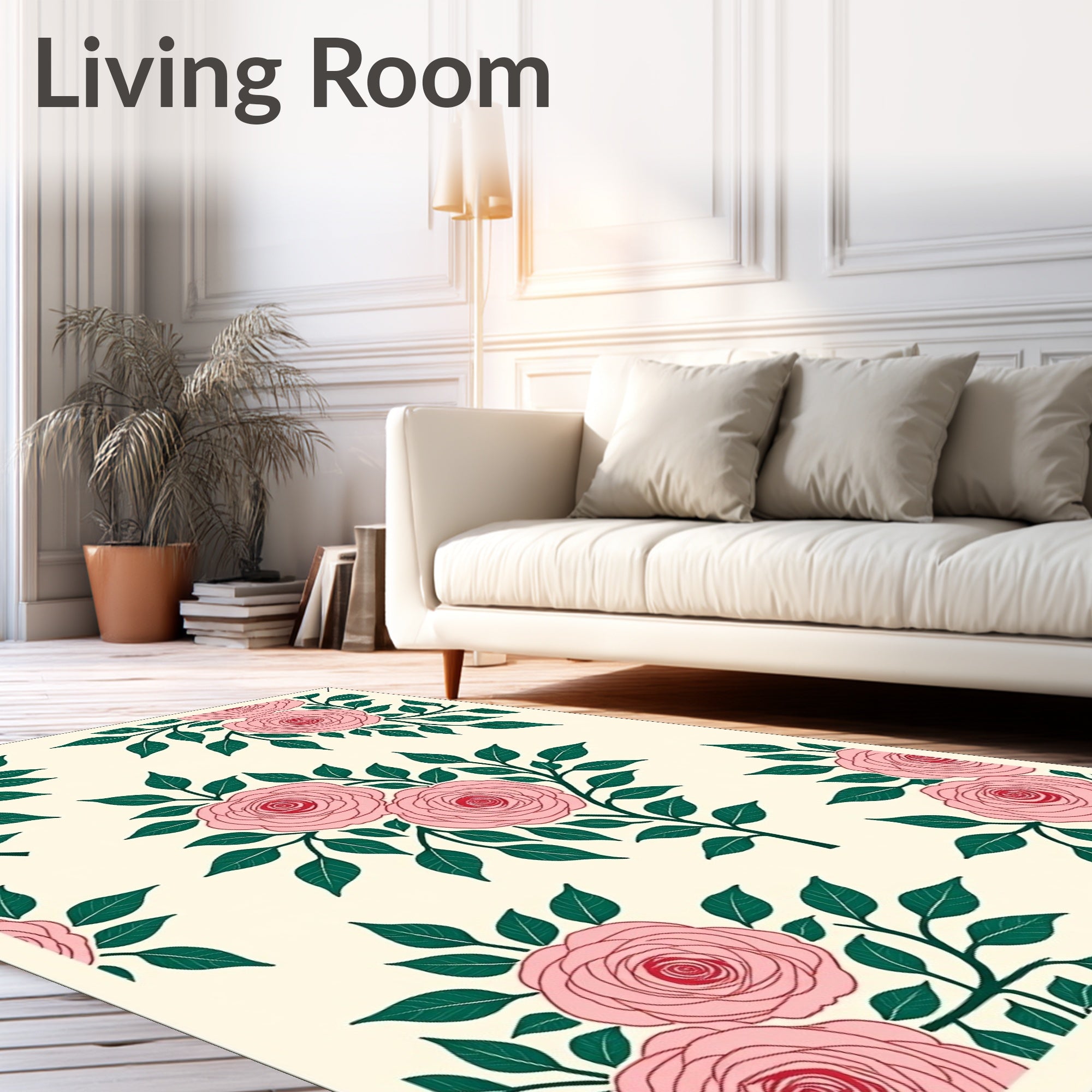 Pink Rose Floral Pattern Rug