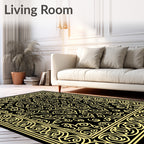 Ornate Scrollwork Yellow and Black Rug