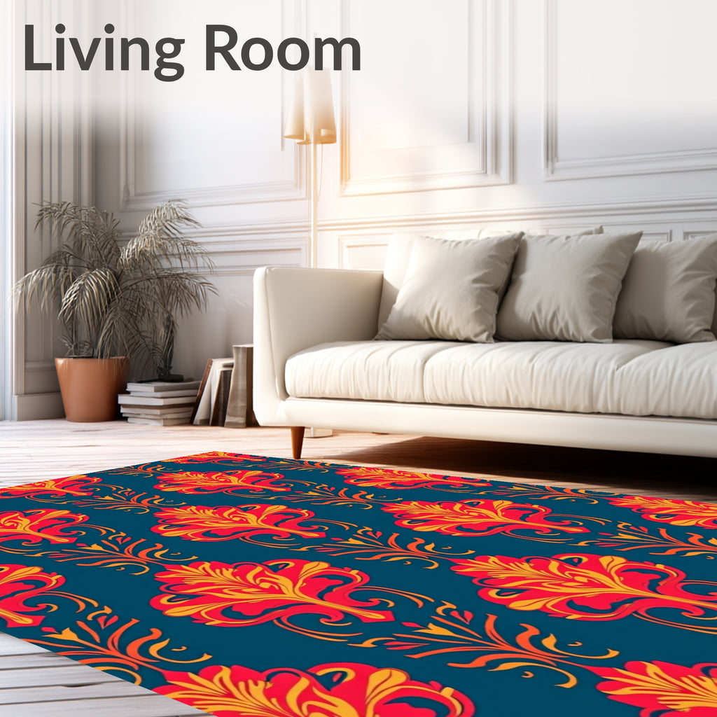 Ornate Red Gold Floral Pattern Rug