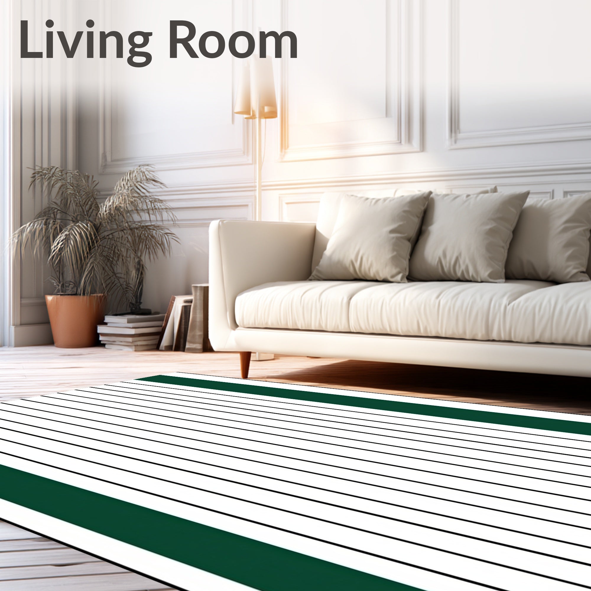Classic Green Black Stripe Pattern Rug