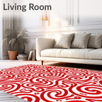 Crimson White Scroll Swirls Rug