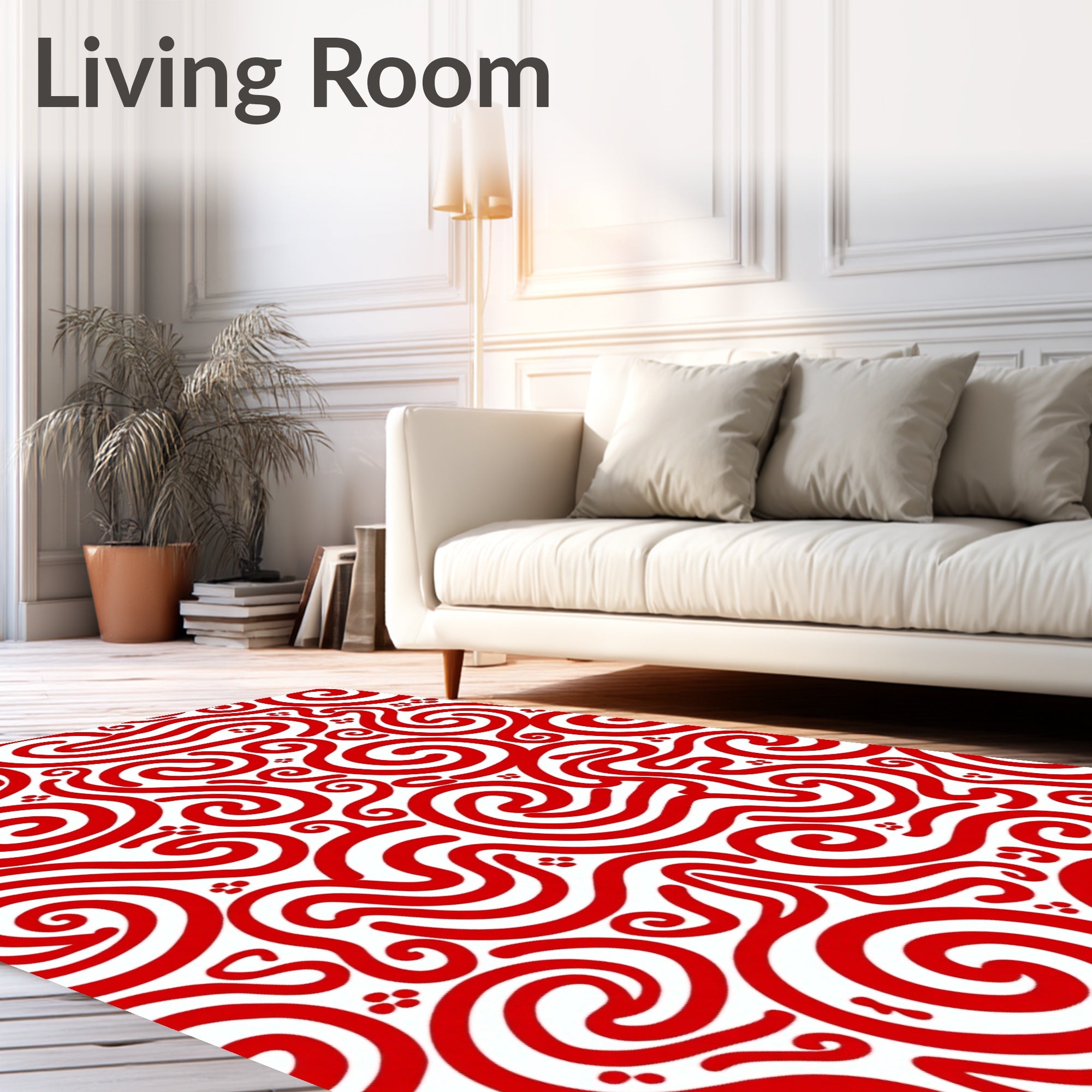Crimson White Scroll Swirls Rug