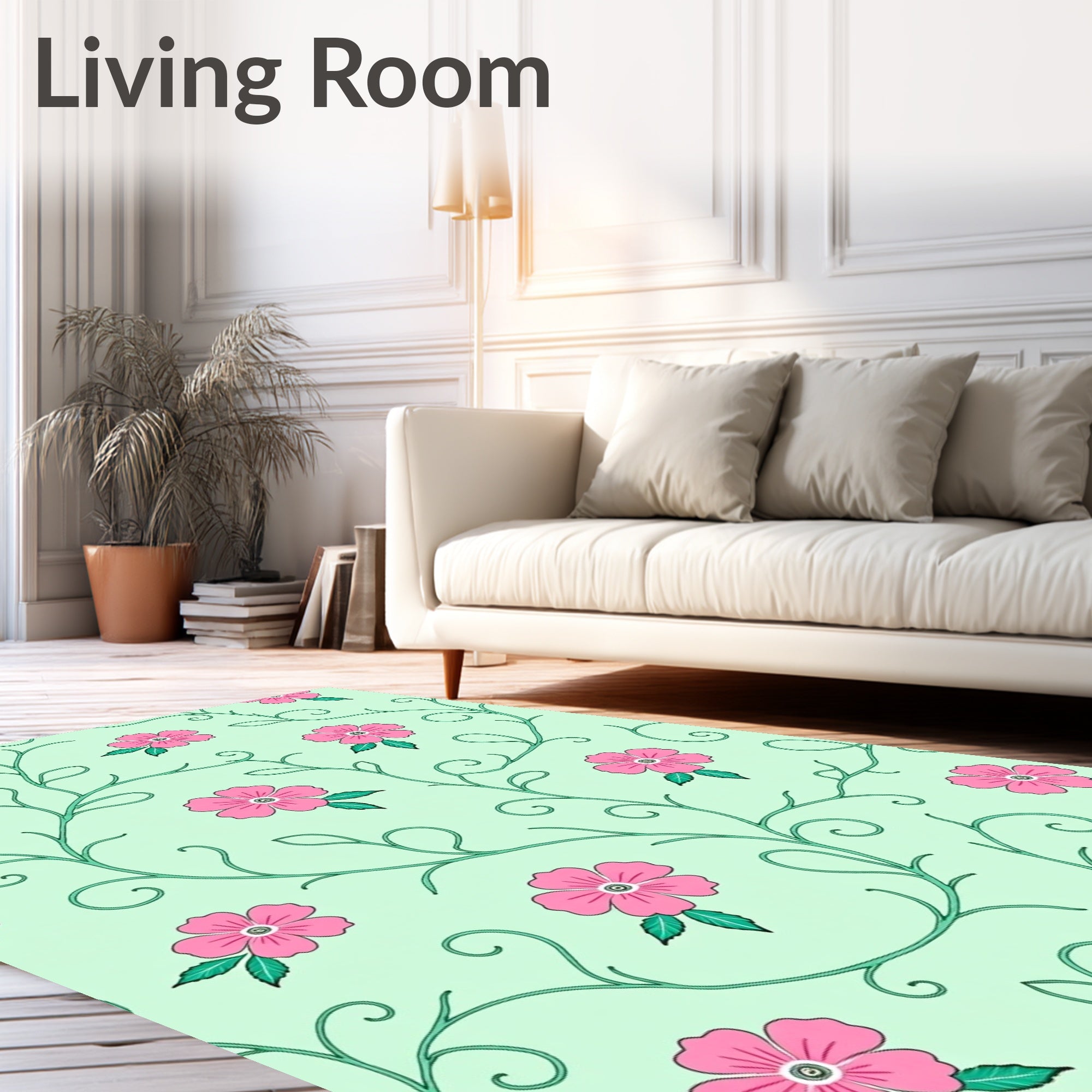 Pink Blossom Vine Whimsical Pattern Rug
