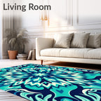 Vibrant Teal Blue Floral Mandala Pattern Rug