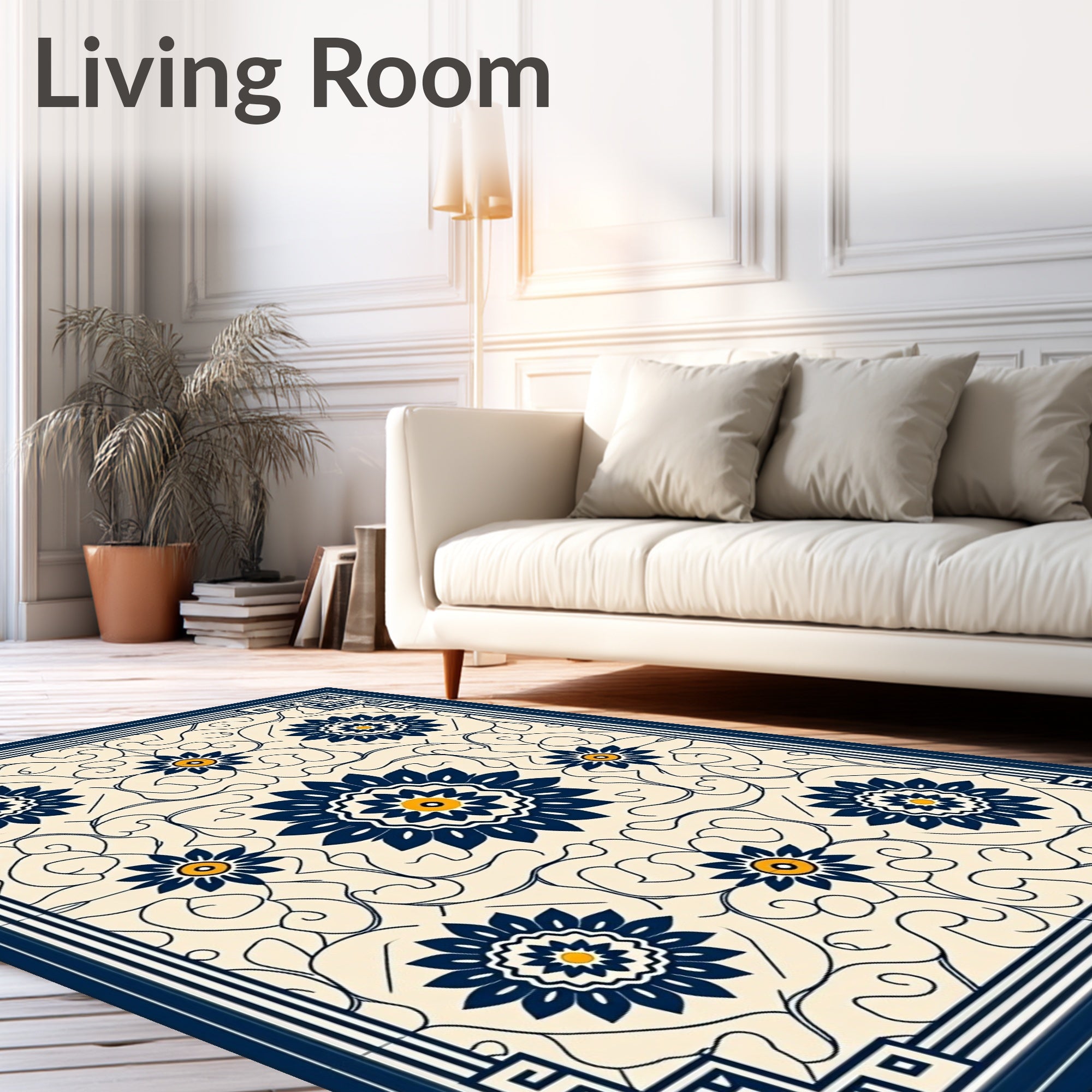 Navy Floral Medallion With Scrollwork Ground Rug