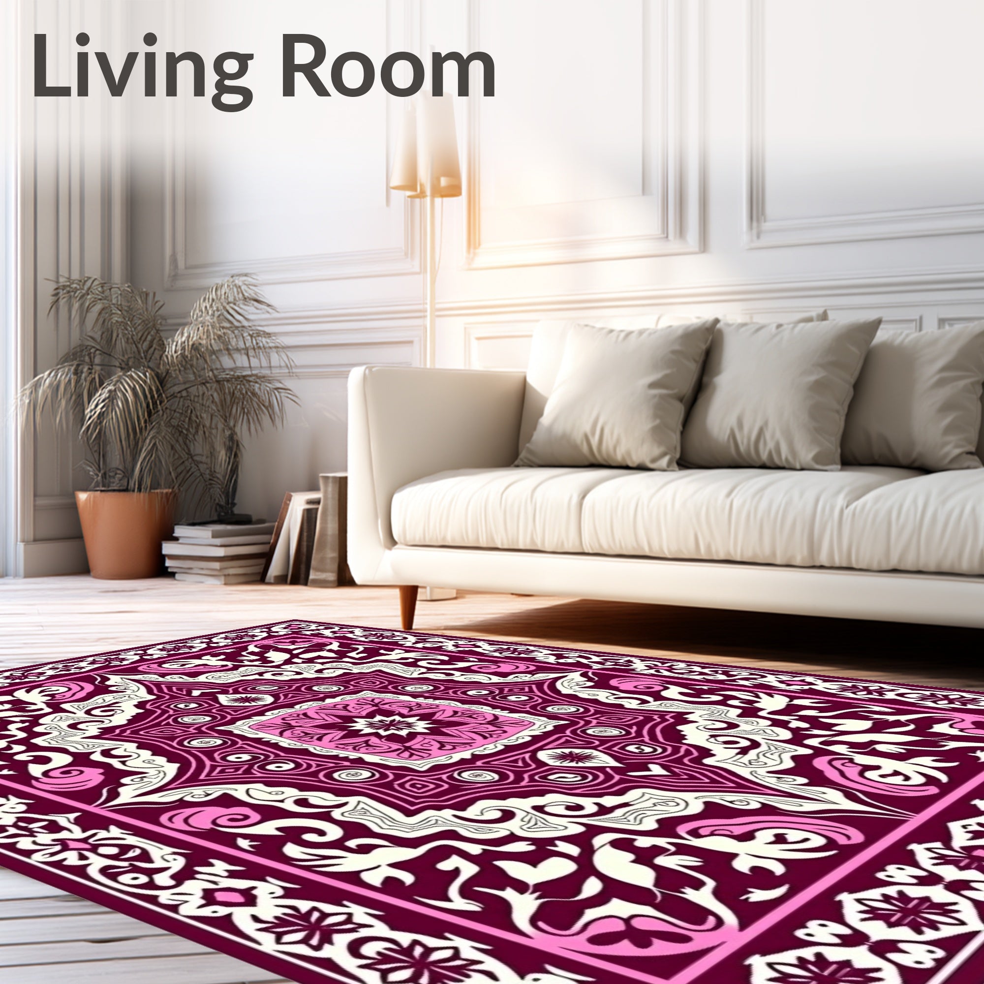 Plum Pink Floral Mandala Rug