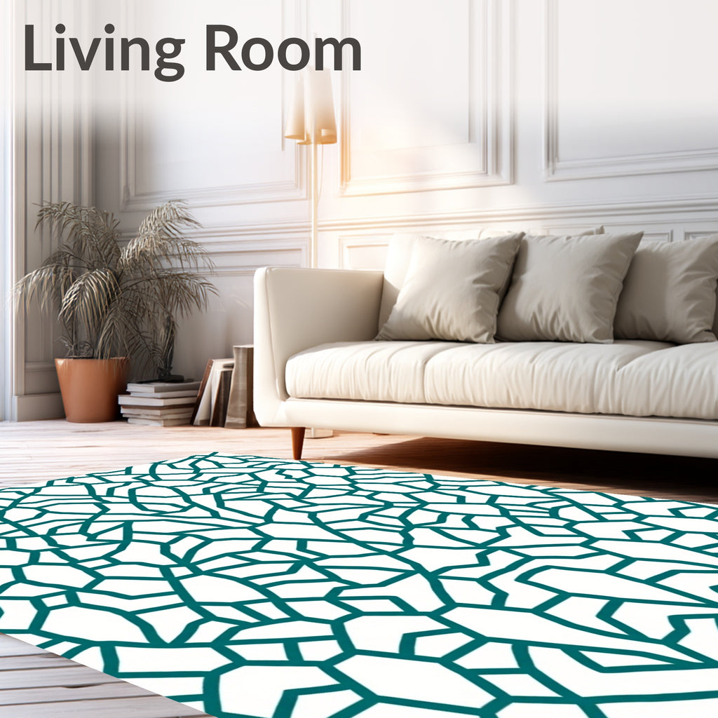 Teal Linear Intricate Connection Pattern Rug