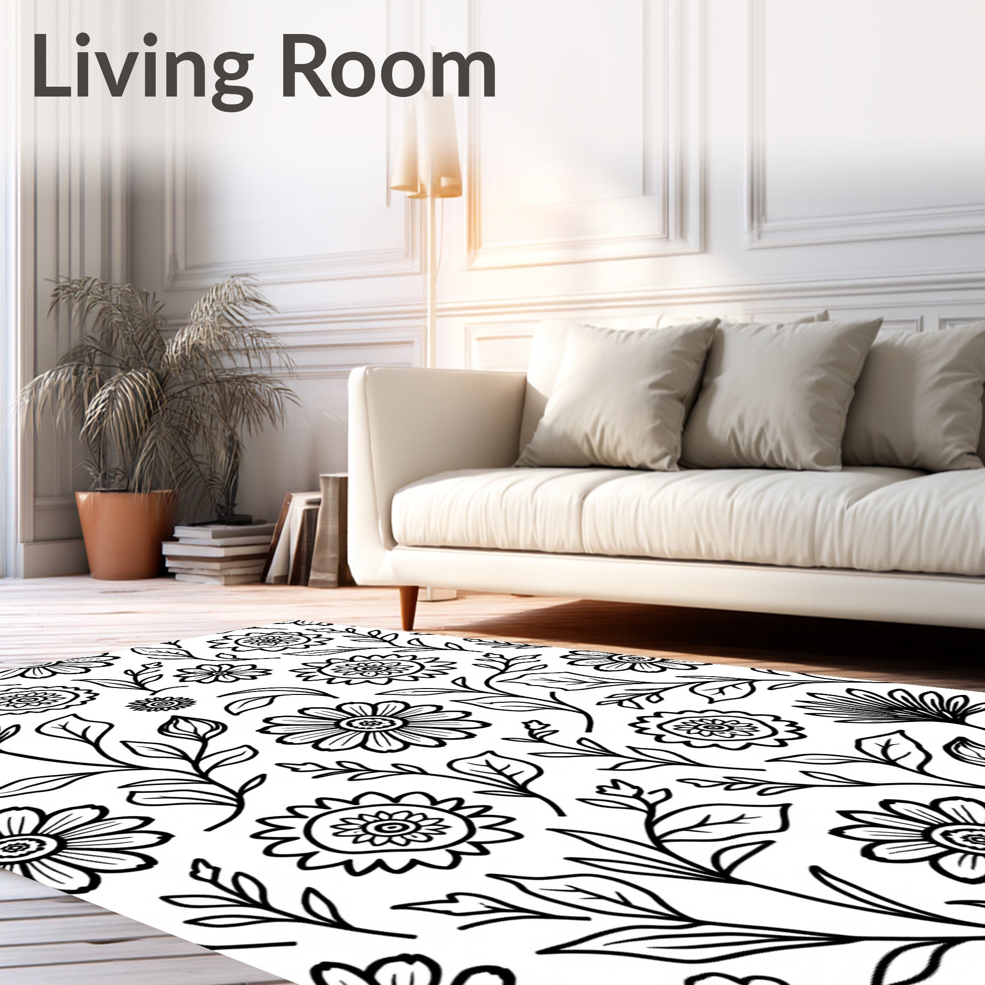 Floral Vine Pattern With Black Outline Rug
