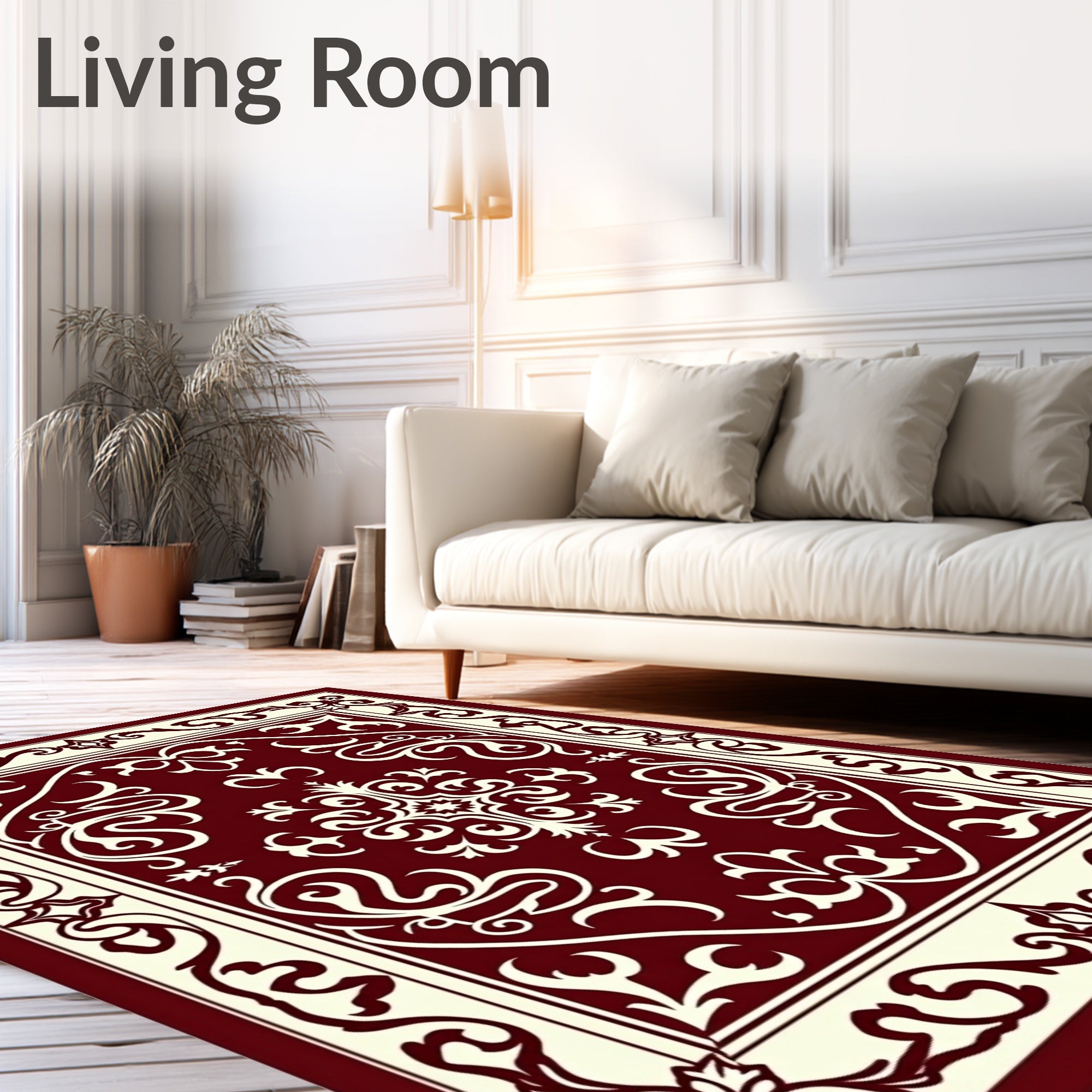 Rich Burgundy Ivory Ornate Pattern Rug