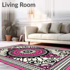 Pink Ivory Black Floral Mandala Pattern Rug