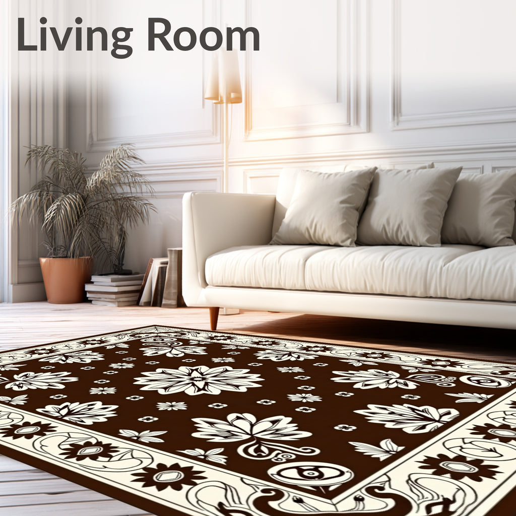 Brown Cream Floral Medallion Design Rug