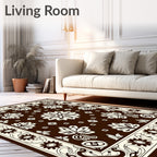 Brown Cream Floral Medallion Design Rug