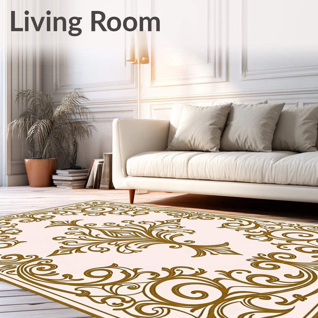 Ornate Golden Swirls Scroll Pattern Design Rug
