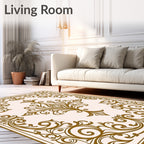 Ornate Golden Swirls Scroll Pattern Design Rug