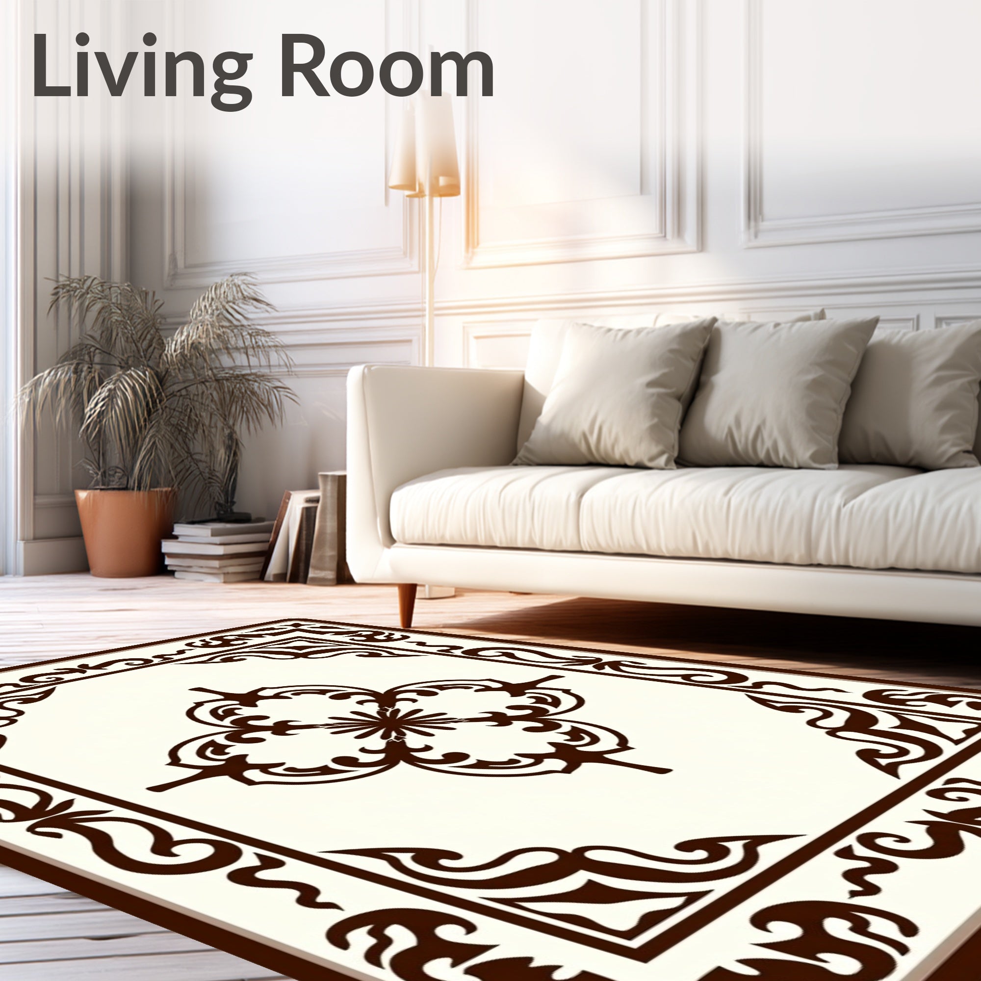 Ornate Vine Flower Central Panel Design Rug