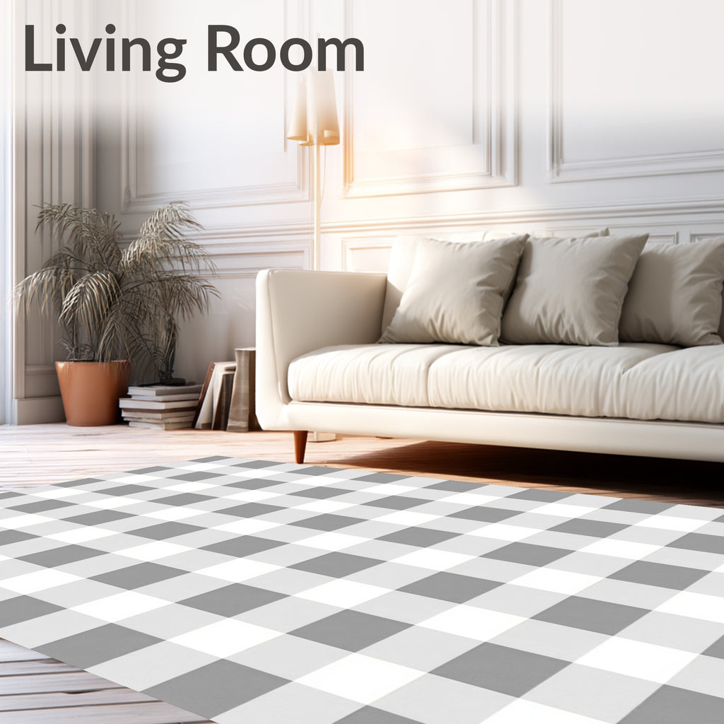 Classic Grey White Checkered Design Rug