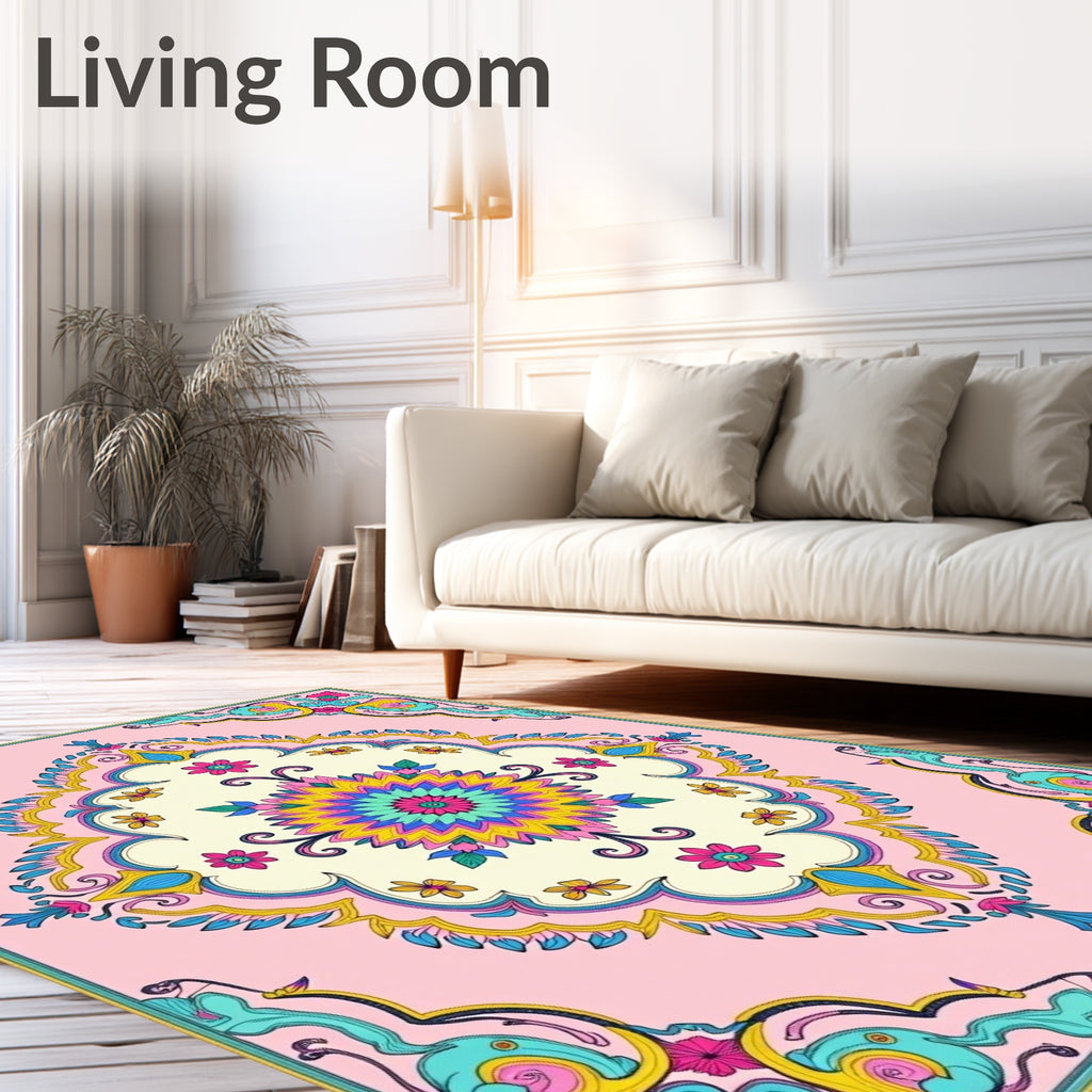 Vibrant Floral Medallion Pastel Rug