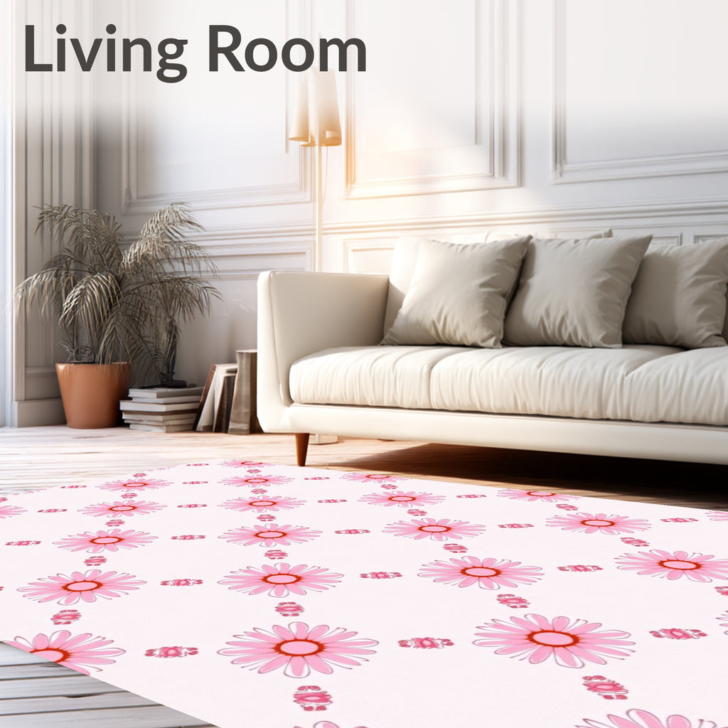 Pink Daisy Floral Pattern Rug
