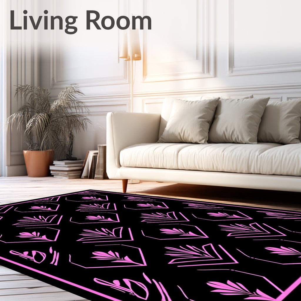 Modern Pink Geometric Floral Design Rug