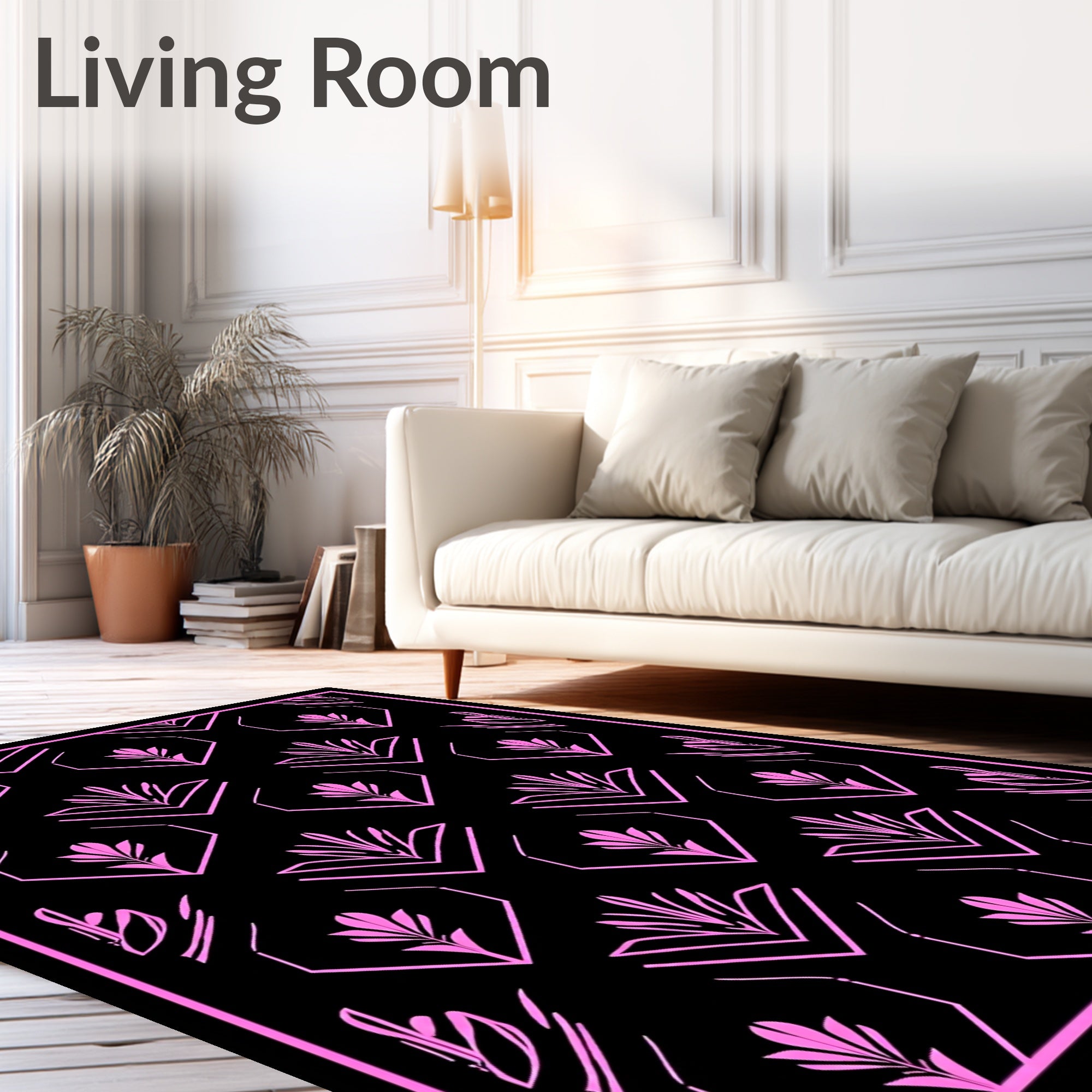 Modern Pink Geometric Floral Design Rug