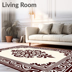 Ornate Crimson Scroll Medallion Border Rug