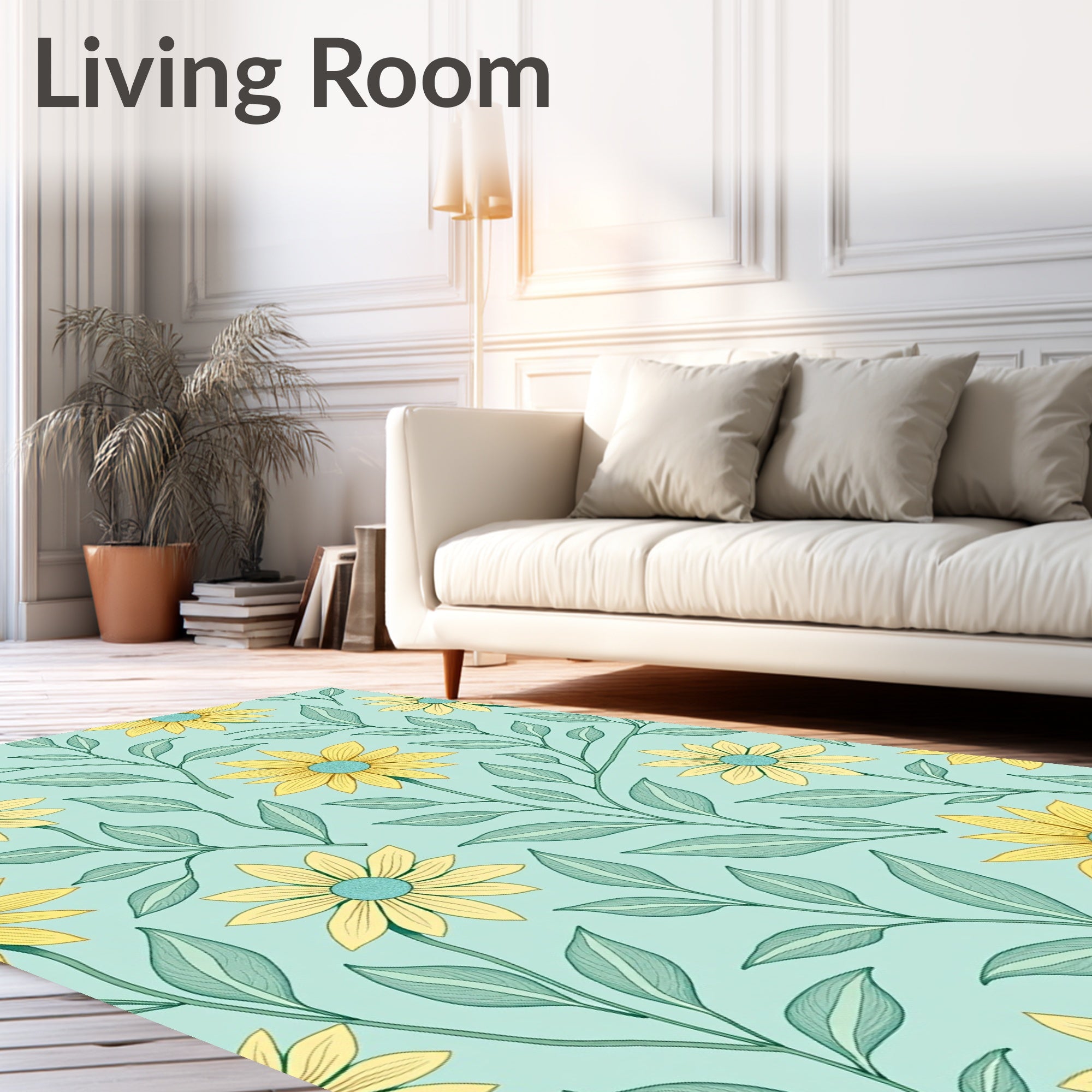Yellow Floral Vine Pattern Rug