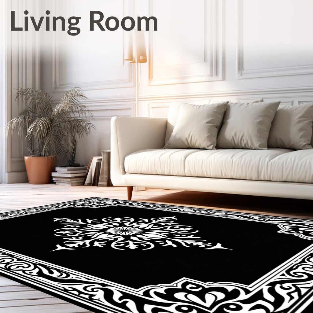 Classic White Floral Frame Design Rug