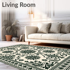 Classic Black Floral Scrollwork Pattern Rug