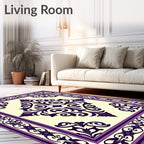 Elegant Purple Floral Scroll Frame Rug