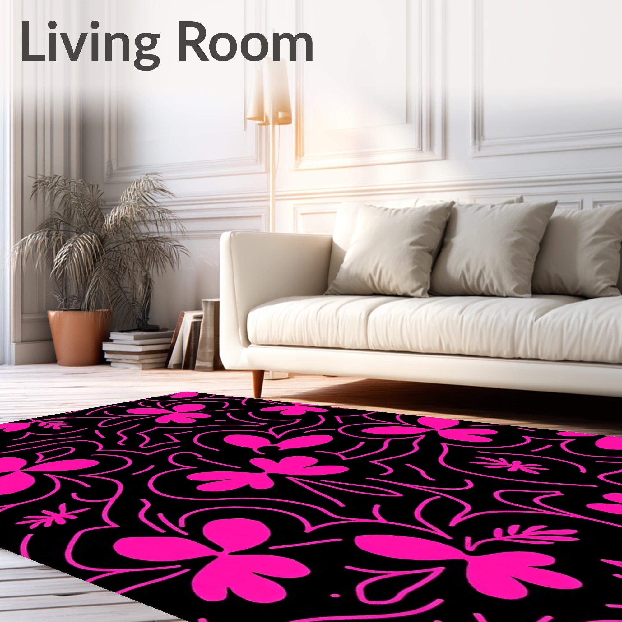 Bold Pink Floral Swirls Pattern Rug