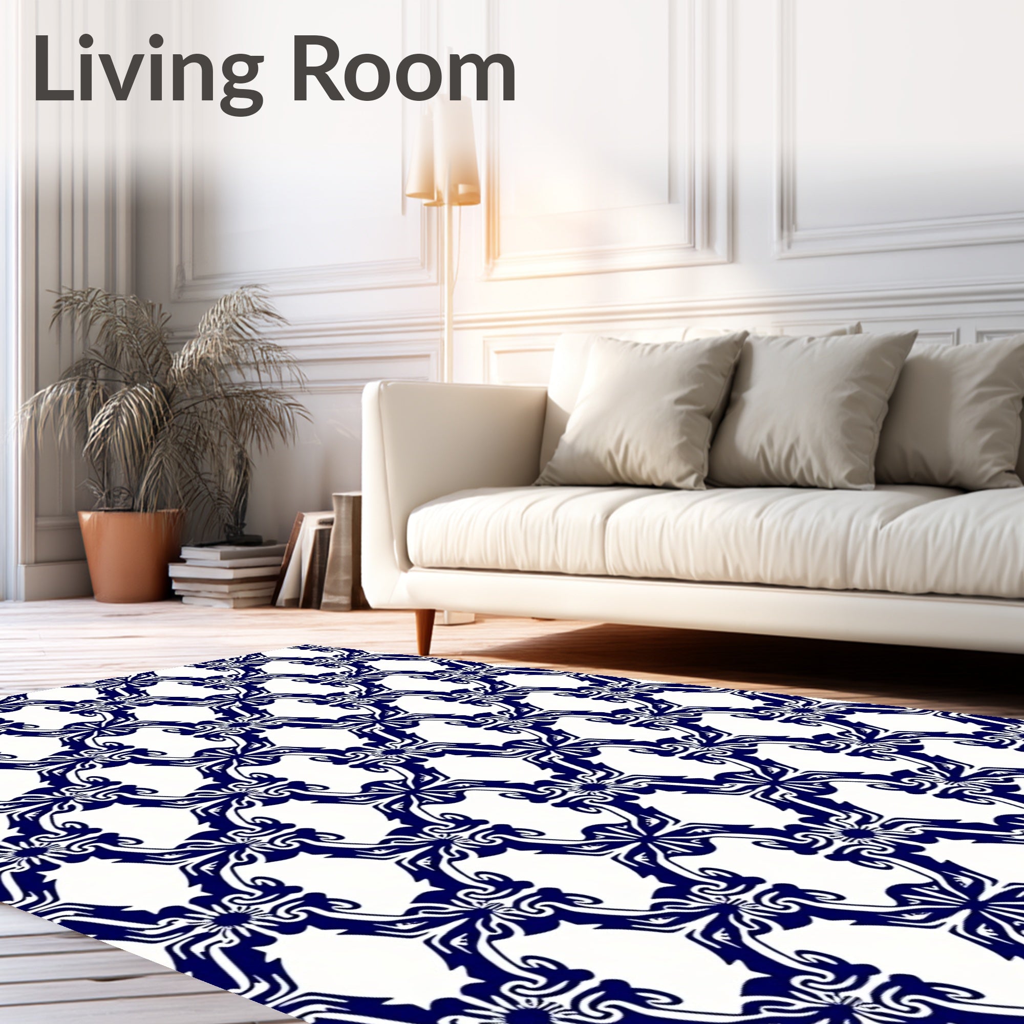 Indigo Floral Lattice Pattern Rug