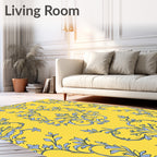 Yellow Botanical Damask Pattern Rug