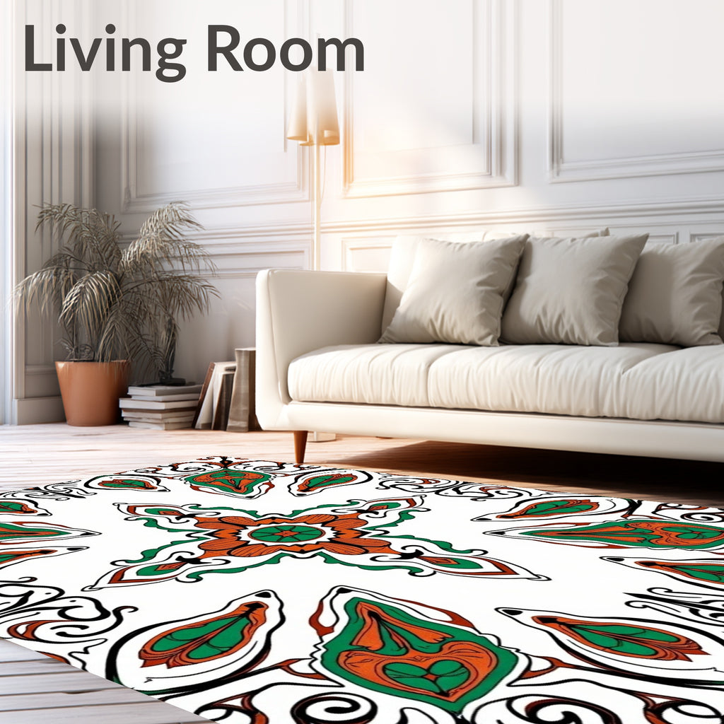 Ornate Orange Green Floral Art Nouveau Rug