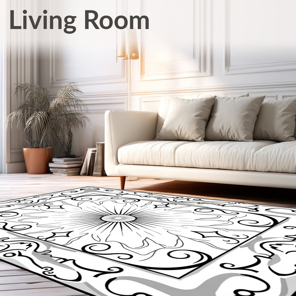 Ornate Sunburst Scroll Pattern Rug