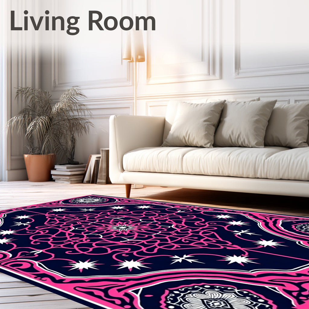 Ornate Pink And White Mandala Design Rug