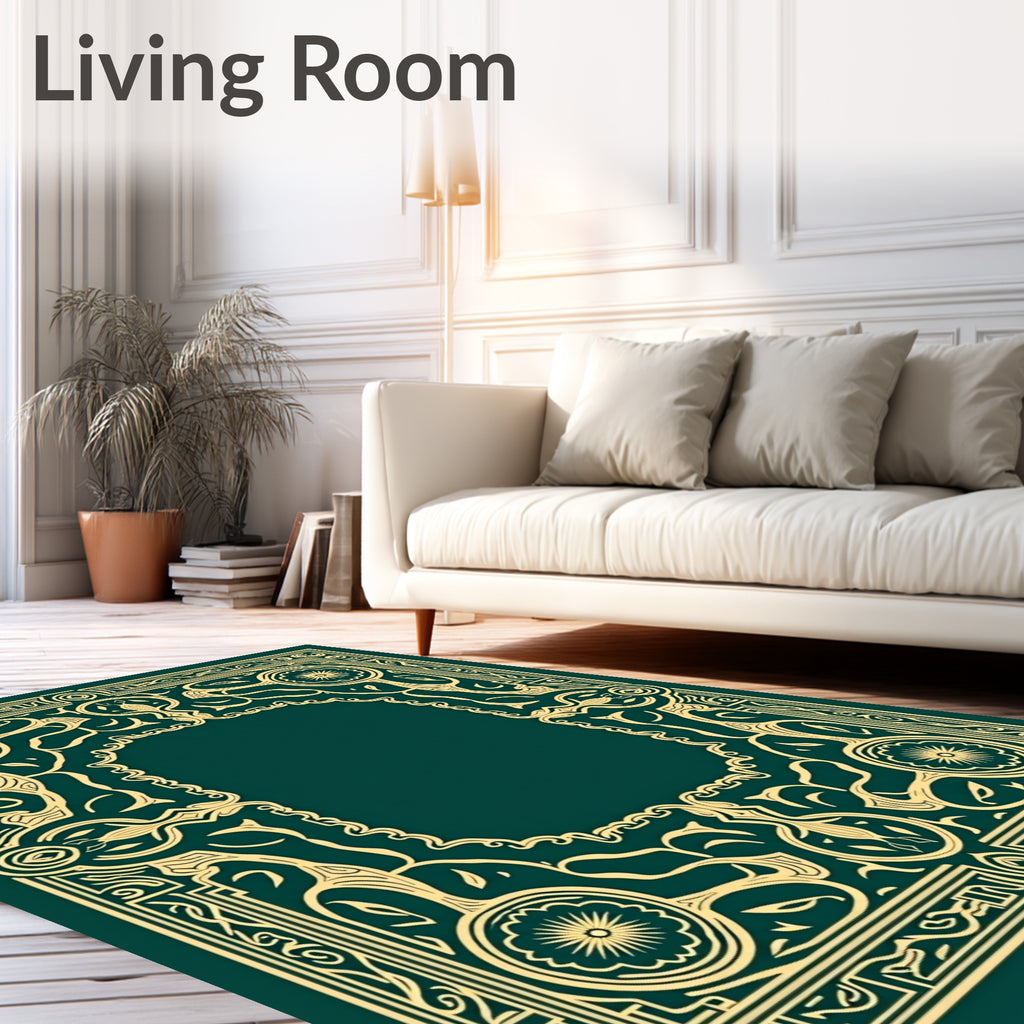 Ornate Golden Floral Border Design Rug
