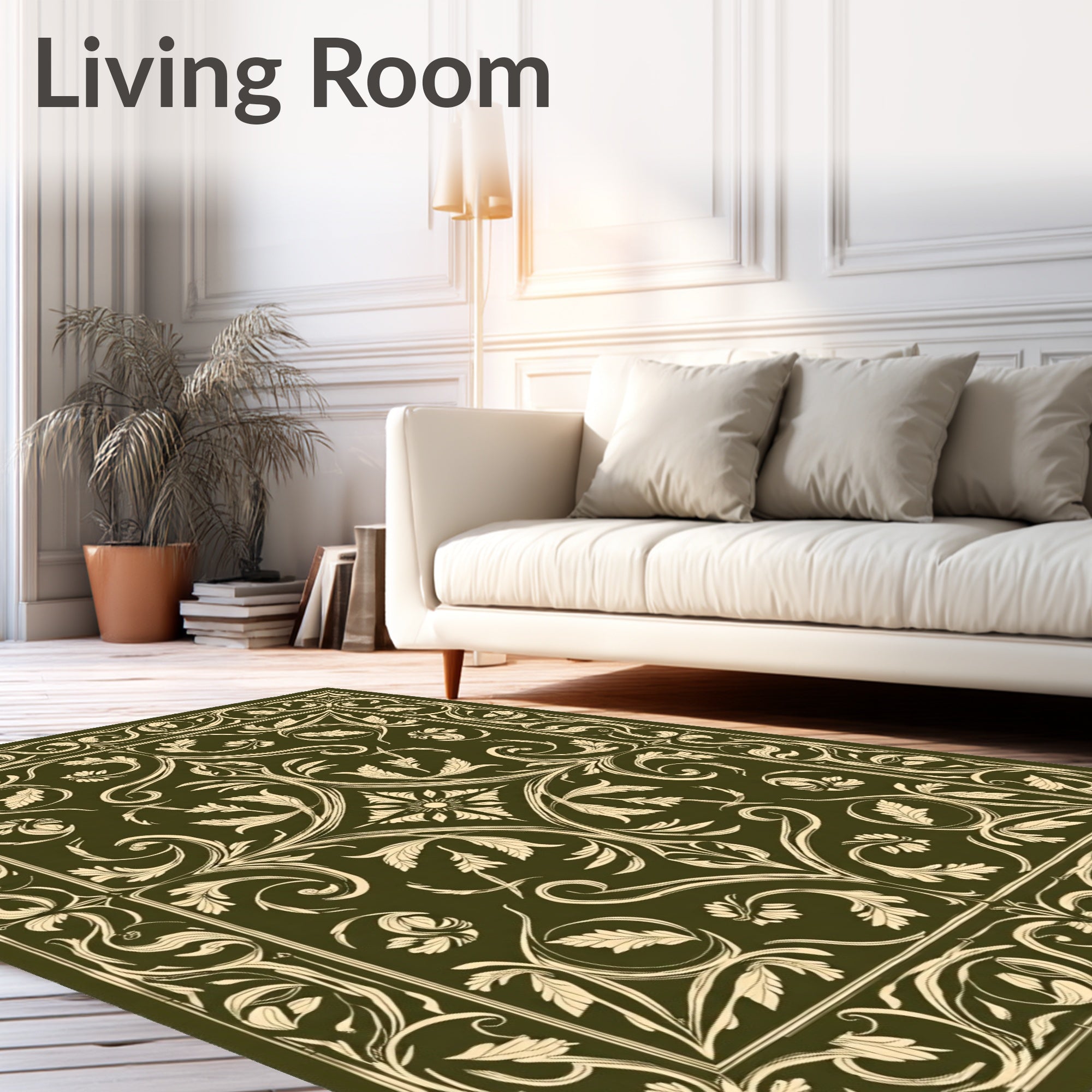 Ornate Floral Vine Border Design Rug