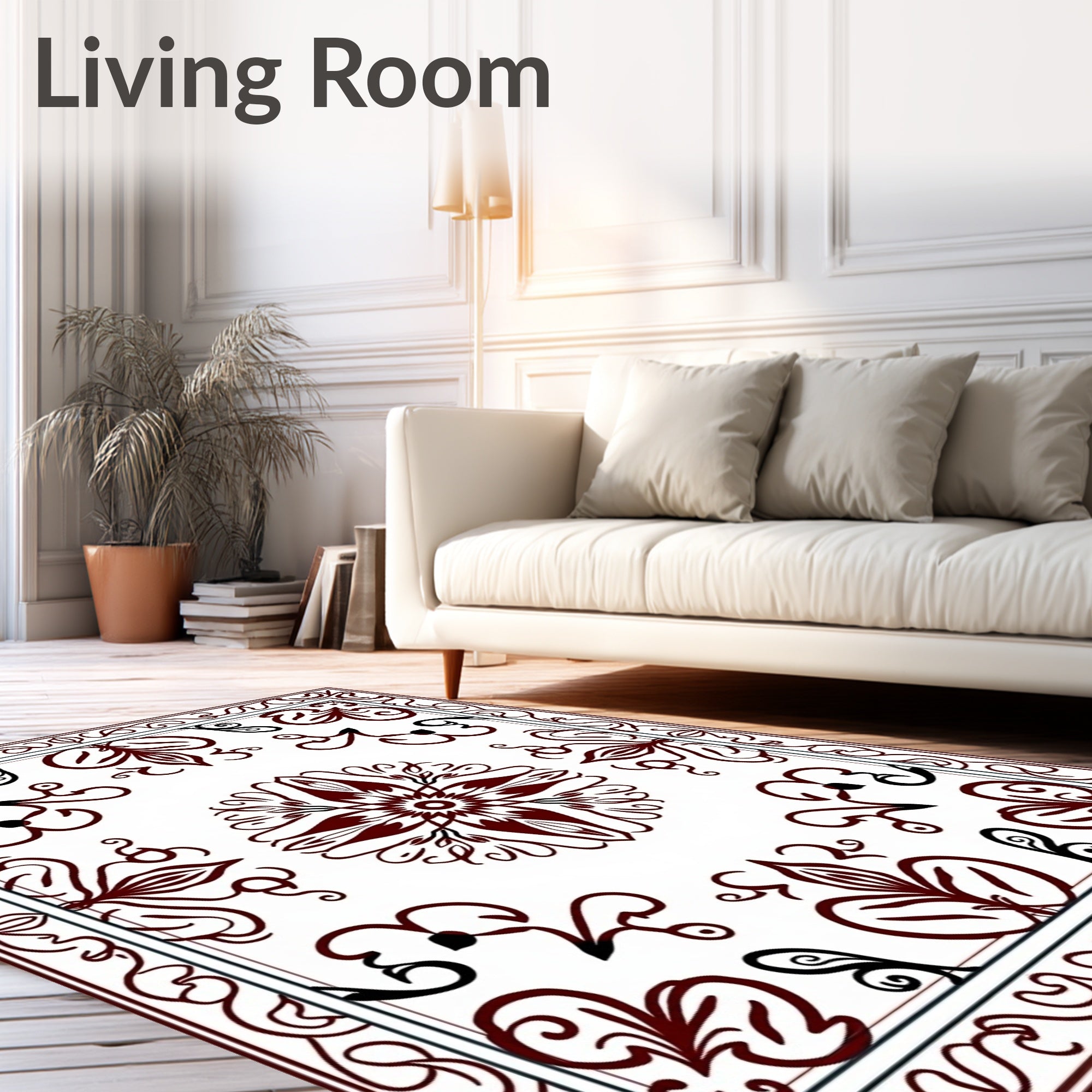 Maroon Black Floral Symmetry Rug